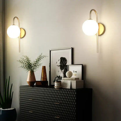 Modern minimalist black & gold frosted glass led wall lamp bedroom