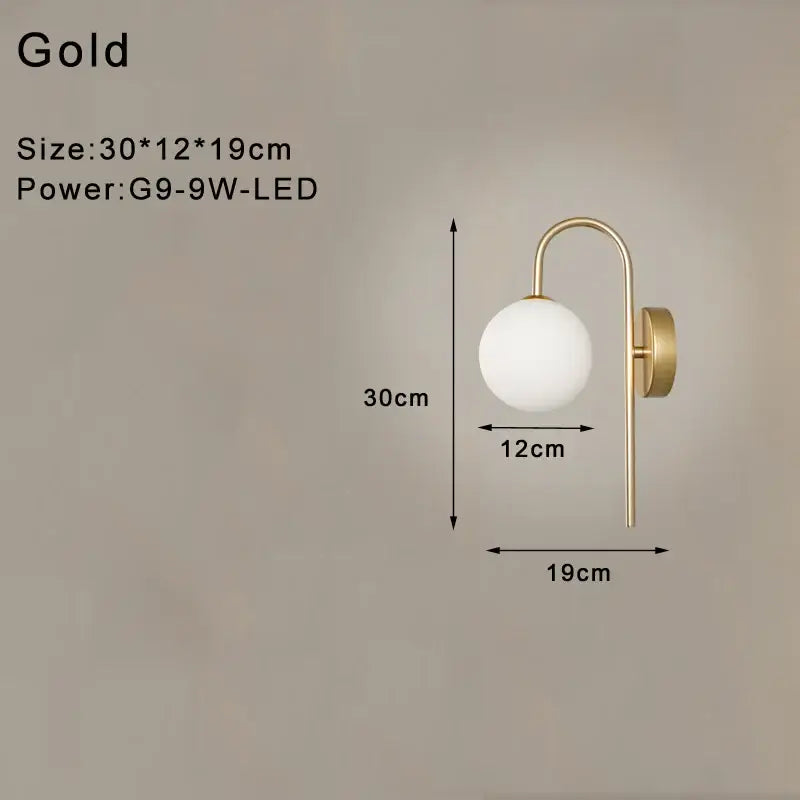Modern minimalist black & gold frosted glass led wall lamp bedroom
