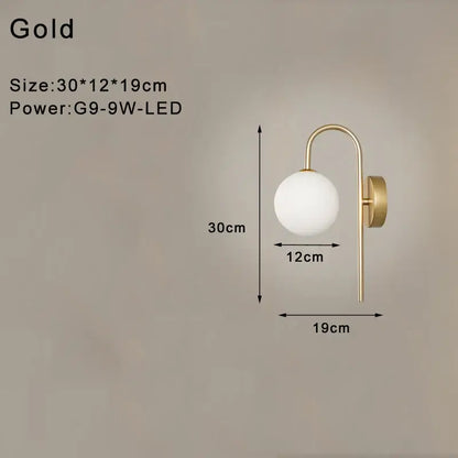 Modern minimalist black & gold frosted glass led wall lamp bedroom