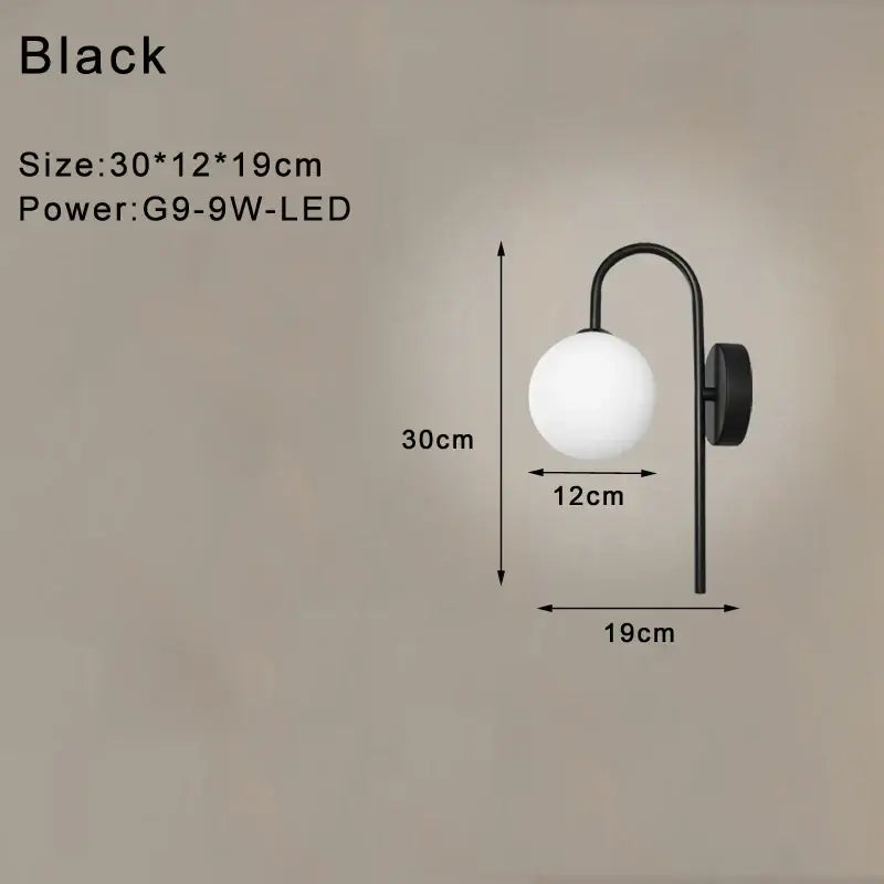 Modern minimalist black & gold frosted glass led wall lamp bedroom