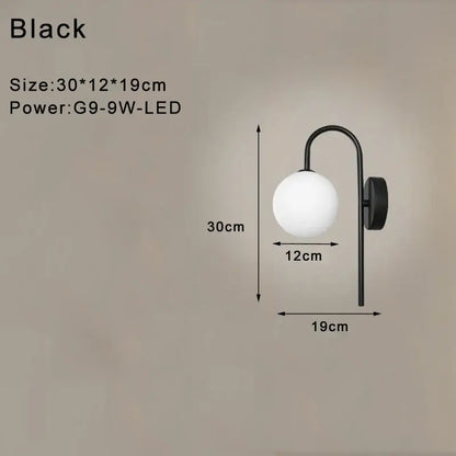 Modern minimalist black & gold frosted glass led wall lamp bedroom