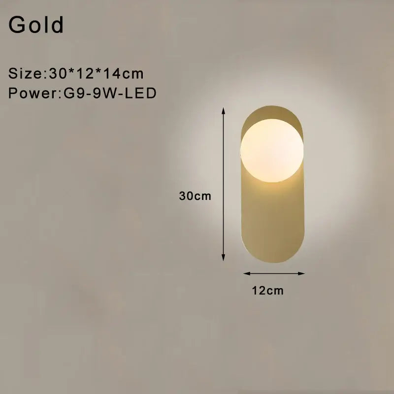 Modern minimalist black & gold frosted glass led wall lamp bedroom