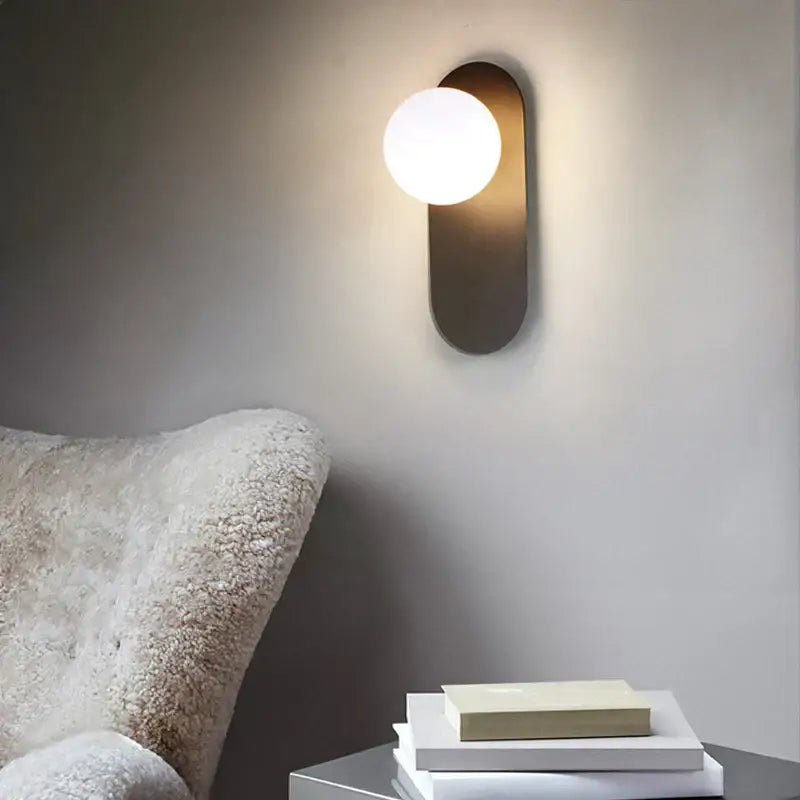 Modern minimalist black & gold frosted glass led wall lamp bedroom