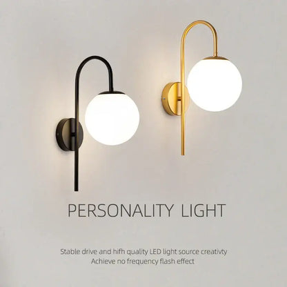 Modern minimalist black & gold frosted glass led wall lamp bedroom