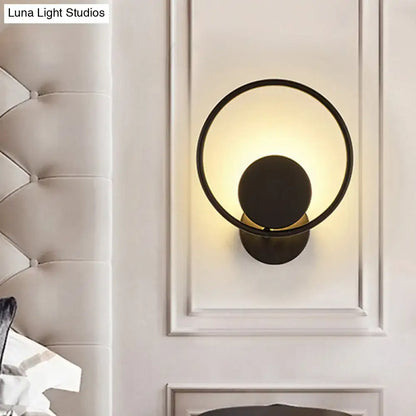 Modern minimalist black halo ring metallic sconce bedroom wall lamp