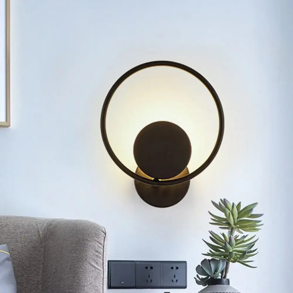 Modern minimalist black halo ring metallic sconce bedroom wall lamp