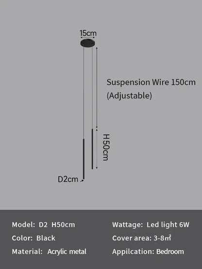 Modern minimalist black led pendant light for bedroom decor