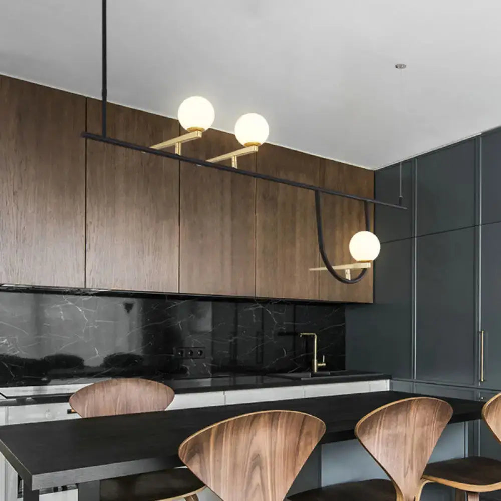 Modern minimalist black metal triple globe ceiling light dining room