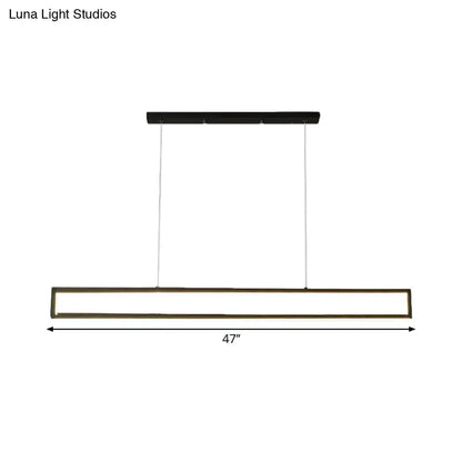 Modern minimalist black rectangle frame iron island light dining room