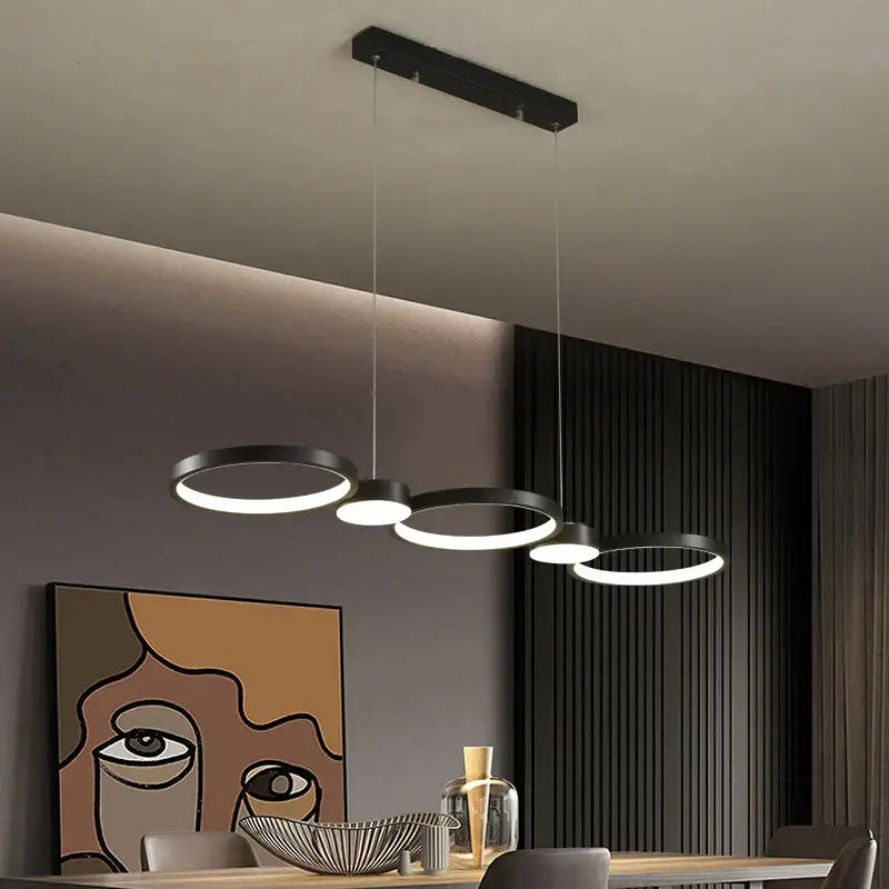 Modern minimalist black ring led chandelier for living room dining hall