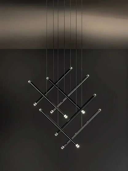 Modern minimalist black round tube led chandelier staircase light