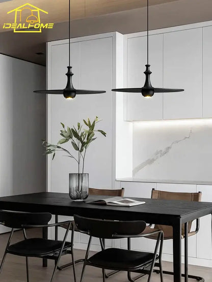 Modern minimalist black solid wood pendant lights dining room led