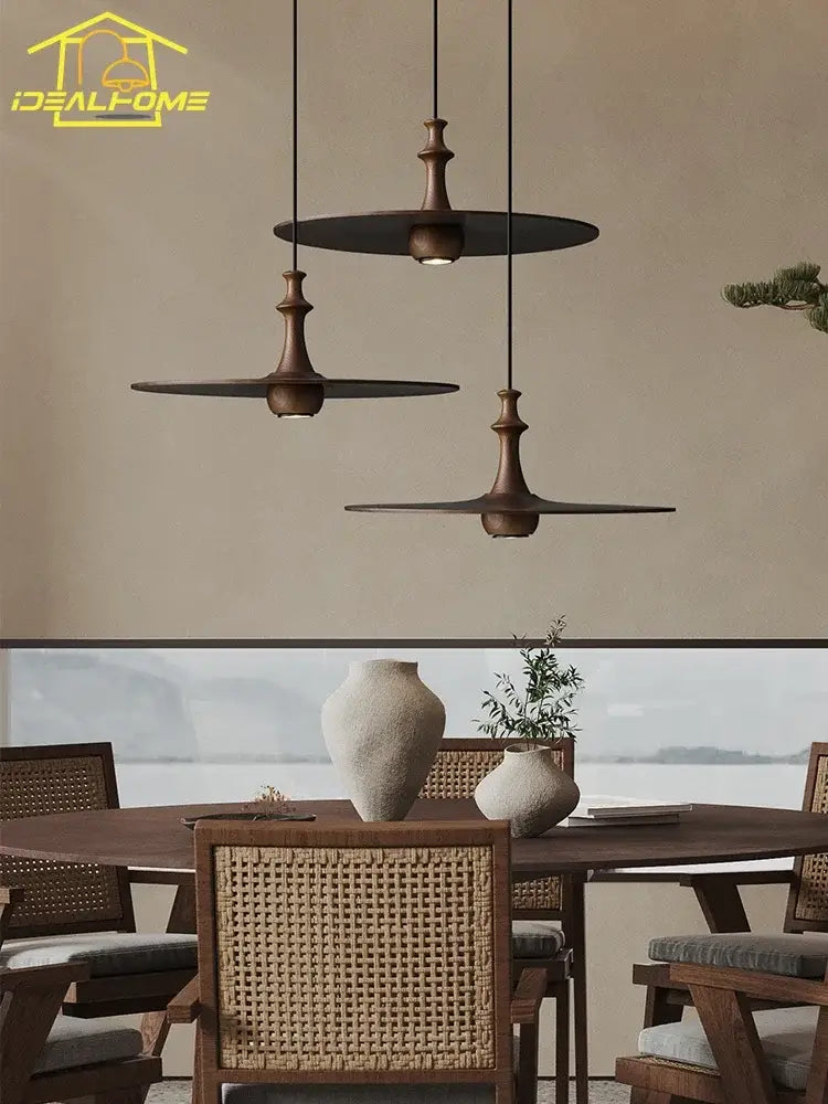 Modern minimalist black solid wood pendant lights dining room led