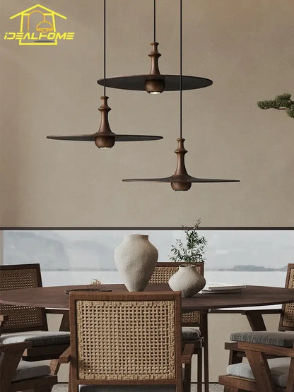 Modern minimalist black solid wood pendant lights dining room led