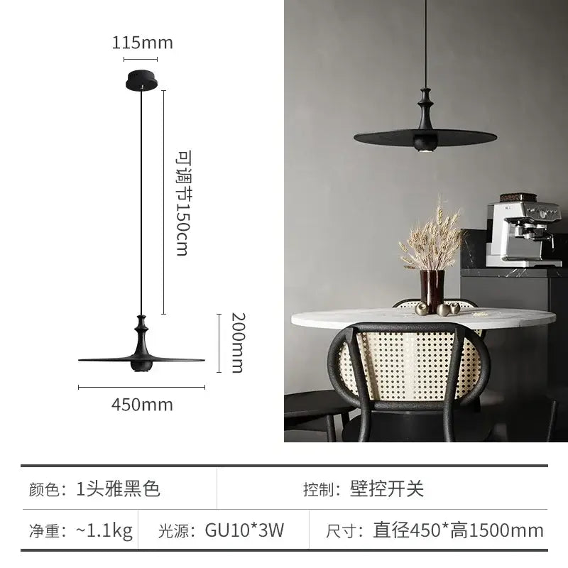 Modern minimalist black solid wood pendant lights dining room led