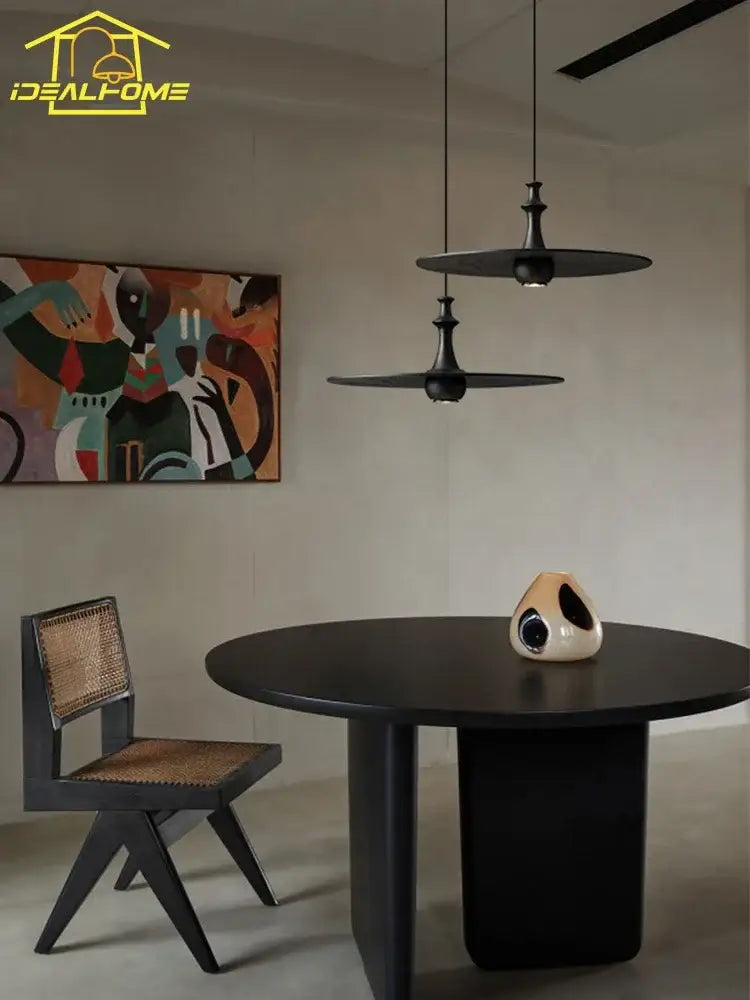 Modern minimalist black solid wood pendant lights dining room led