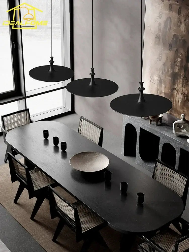 Modern minimalist black solid wood pendant lights dining room led