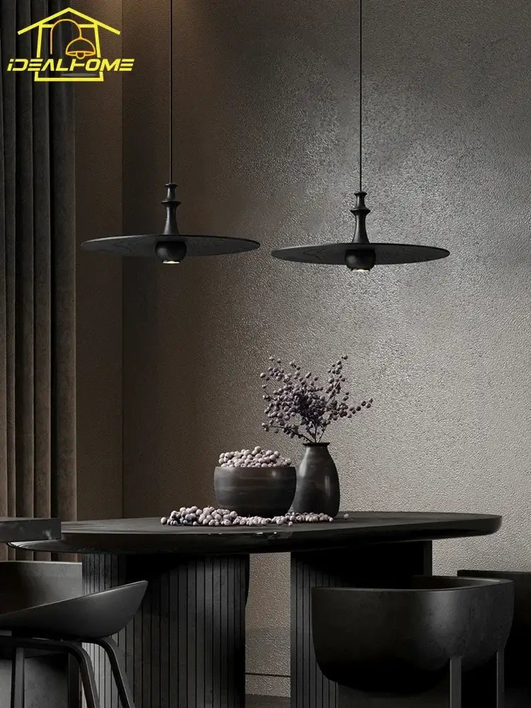 Modern minimalist black solid wood pendant lights dining room led
