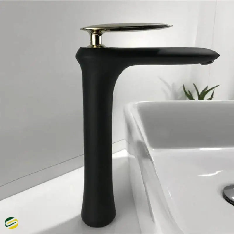 Modern minimalist black & white brass bathroom faucet