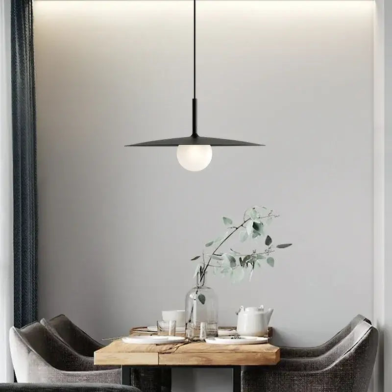 Modern minimalist black & white flying saucer dining room light