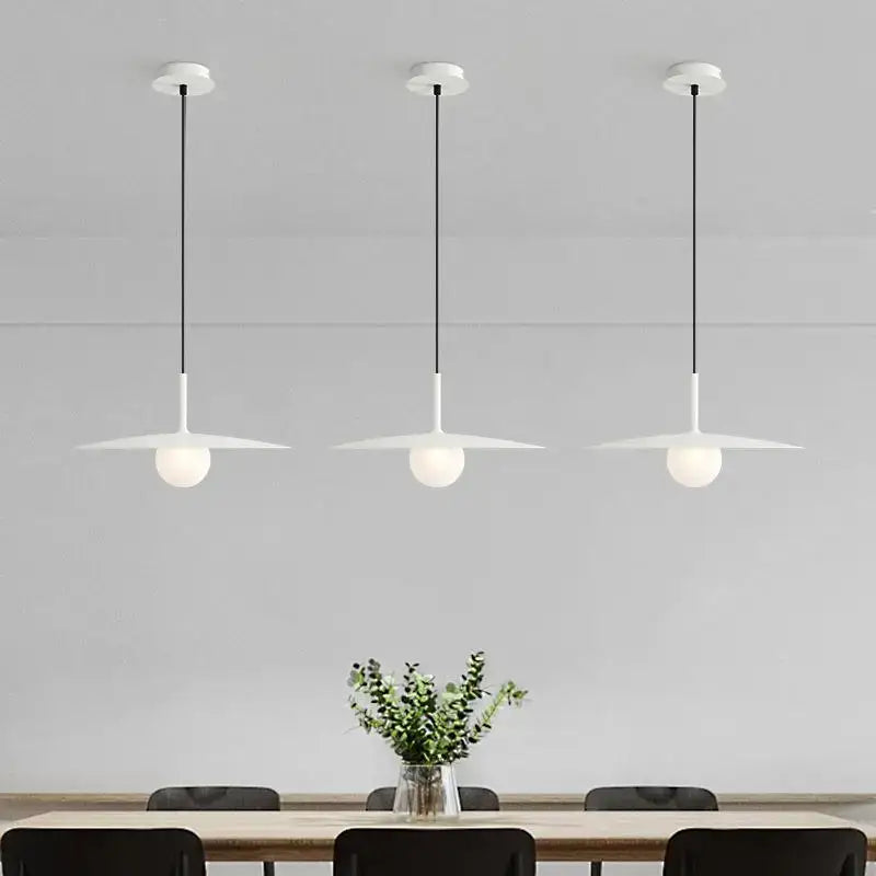 Modern minimalist black & white flying saucer dining room light