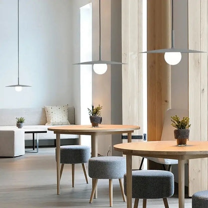 Modern minimalist black & white flying saucer dining room light