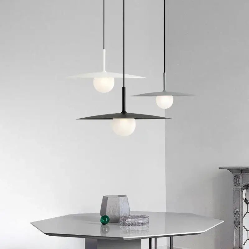 Modern minimalist black & white flying saucer dining room light