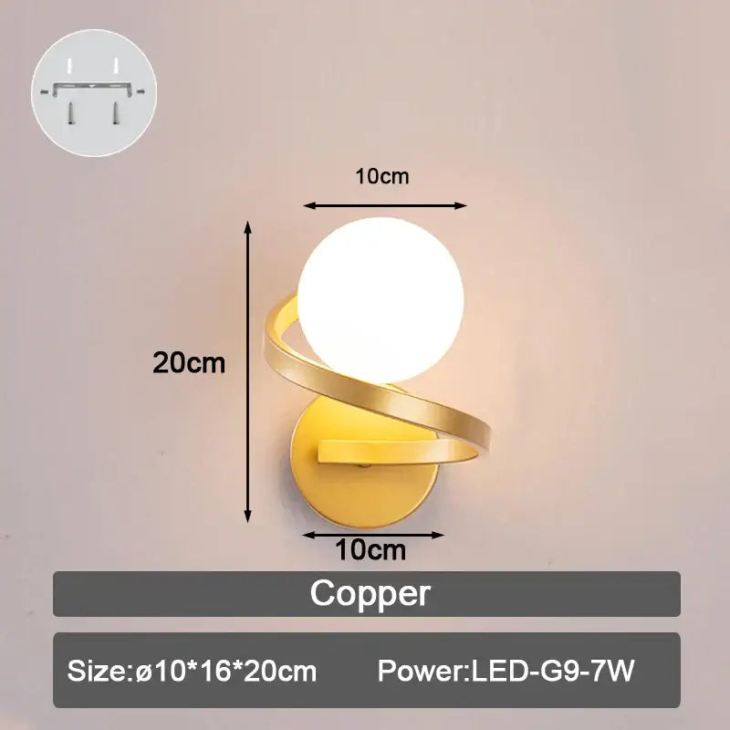 Modern minimalist black & white frosted glass ball led wall lamp bedroom