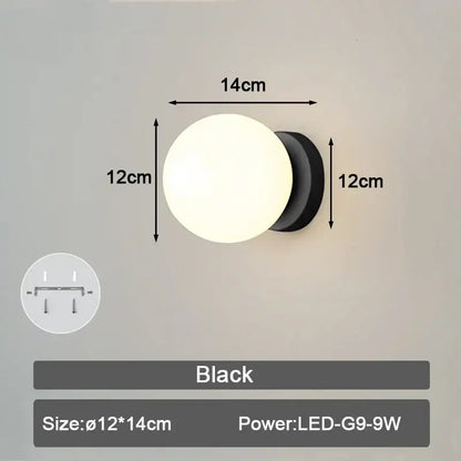 Modern minimalist black & white frosted glass ball led wall lamp bedroom