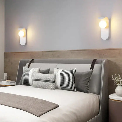 Modern minimalist black & white frosted glass ball led wall lamp bedroom