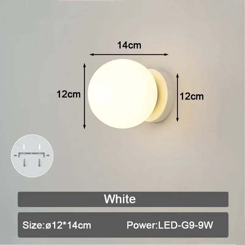 Modern minimalist black & white frosted glass ball led wall lamp bedroom