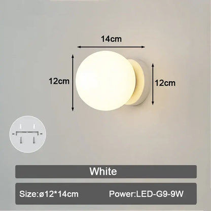 Modern minimalist black & white frosted glass ball led wall lamp bedroom