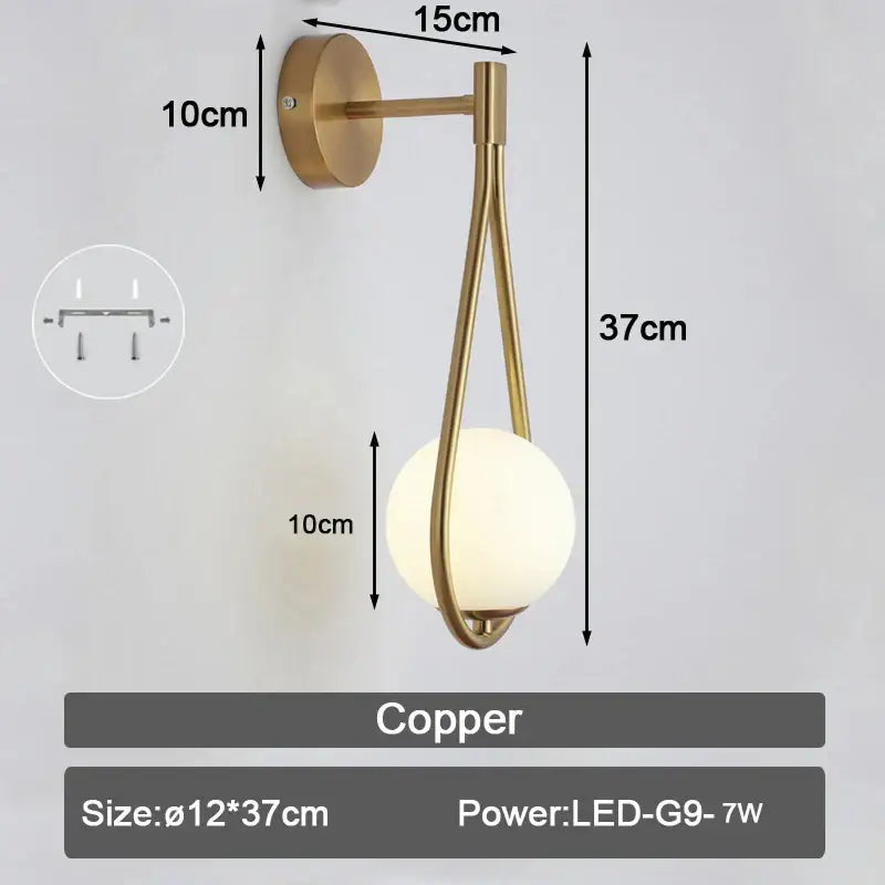 Modern minimalist black & white frosted glass ball led wall lamp bedroom