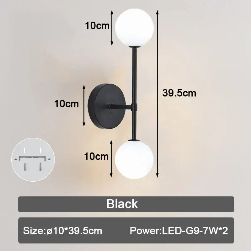 Modern minimalist black & white frosted glass ball led wall lamp bedroom