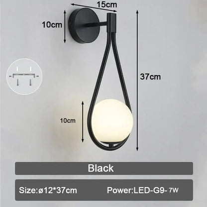 Modern minimalist black & white frosted glass ball led wall lamp bedroom