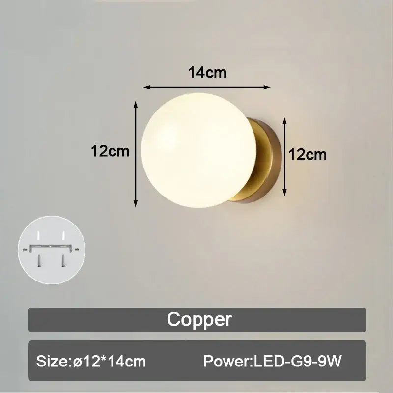 Modern minimalist black & white frosted glass ball led wall lamp bedroom