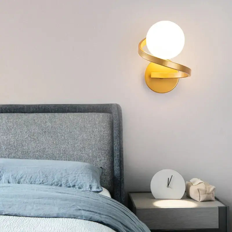 Modern minimalist black & white frosted glass ball led wall lamp bedroom