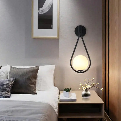 Modern minimalist black & white frosted glass ball led wall lamp bedroom