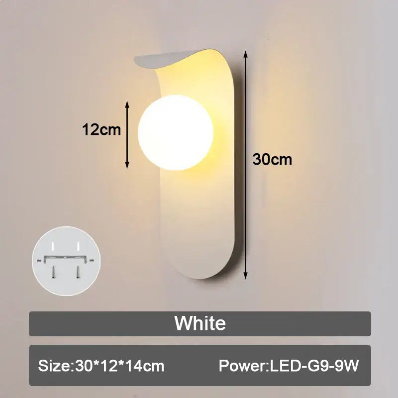 Modern minimalist black & white frosted glass ball led wall lamp bedroom