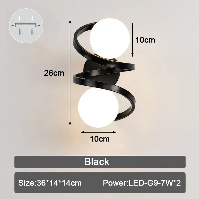 Modern minimalist black & white frosted glass ball led wall lamp bedroom