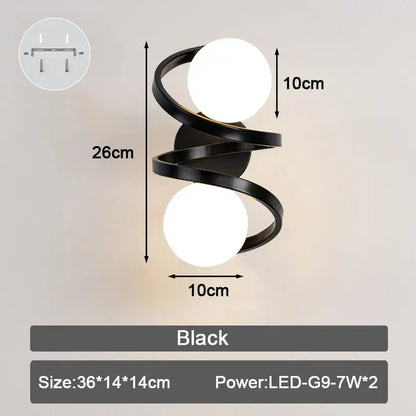 Modern minimalist black & white frosted glass ball led wall lamp bedroom