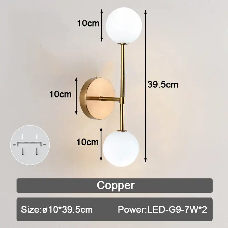 Modern minimalist black & white frosted glass ball led wall lamp bedroom