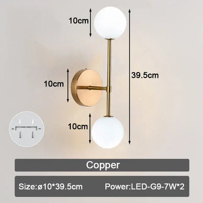 Modern minimalist black & white frosted glass ball led wall lamp bedroom