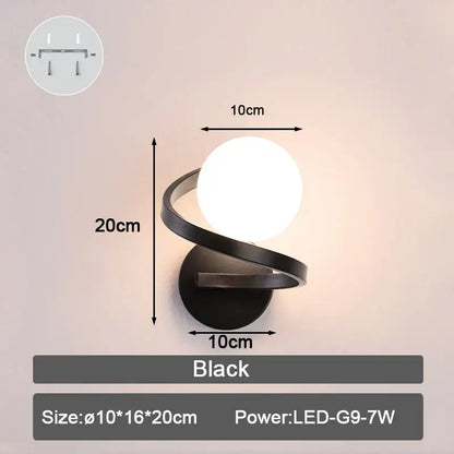 Modern minimalist black & white frosted glass ball led wall lamp bedroom