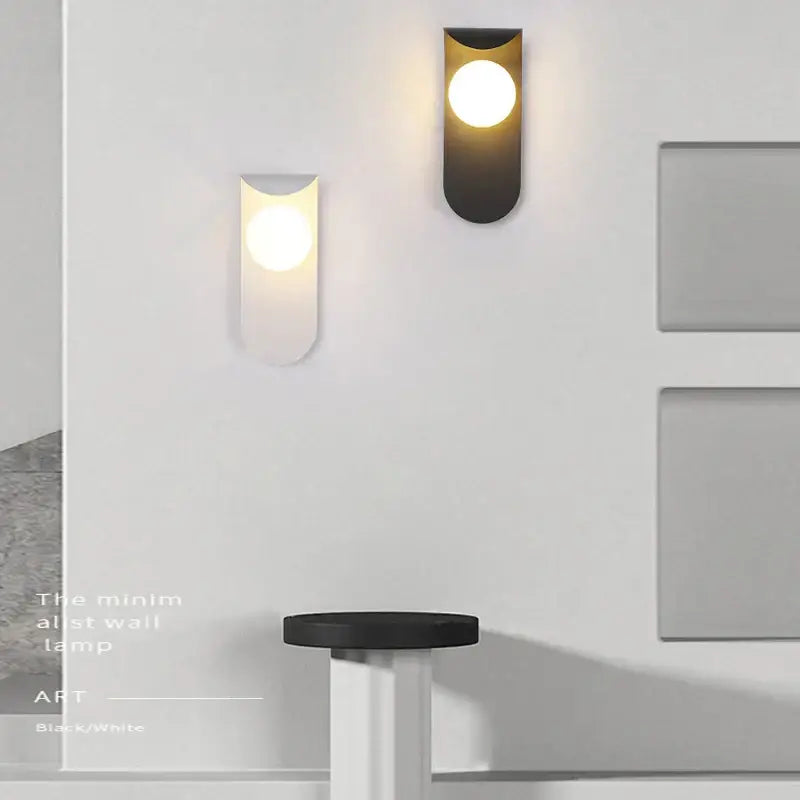 Modern minimalist black & white frosted glass ball led wall lamp bedroom