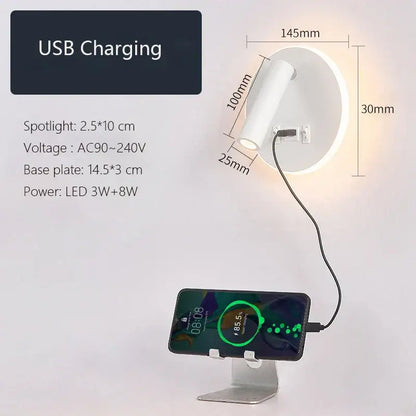 Modern minimalist black & white led wall lamp usb bedroom sconce