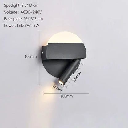 Modern minimalist black & white led wall lamp usb bedroom sconce