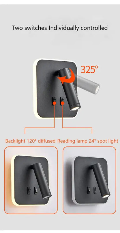 Modern minimalist black & white led wall lamp usb bedroom sconce