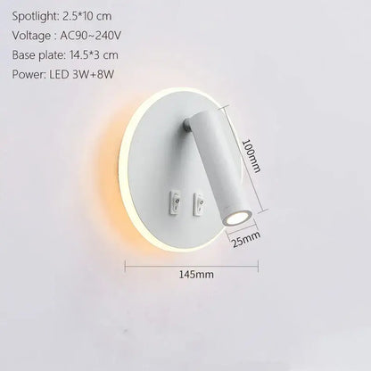 Modern minimalist black & white led wall lamp usb bedroom sconce