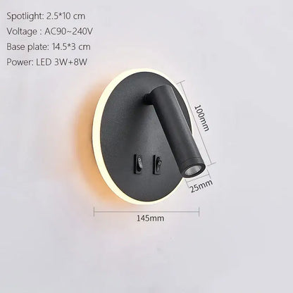 Modern minimalist black & white led wall lamp usb bedroom sconce